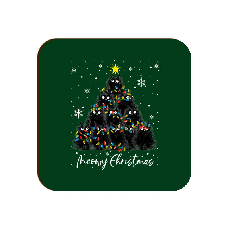 Meowy Christmas Square Coaster
