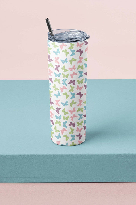 All About Butterflies Skinny Tumbler With Metal Straw