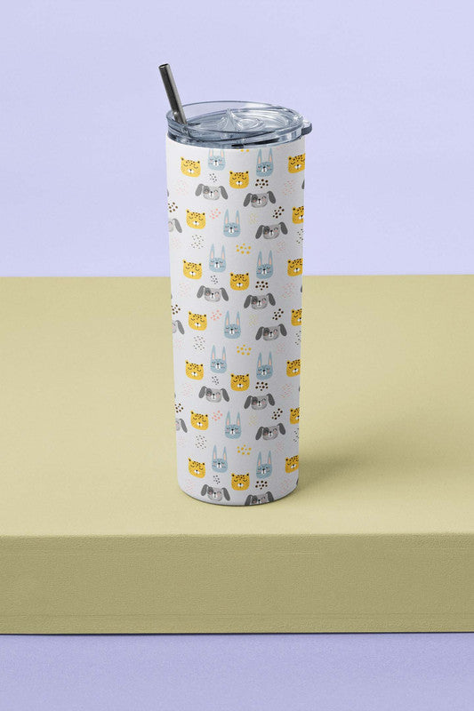Animal Friends Skinny Tumbler With Metal Straw