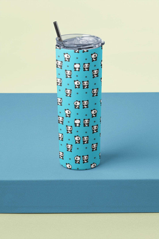 Cheeky Baby Pandas Skinny Tumbler With Metal Straw