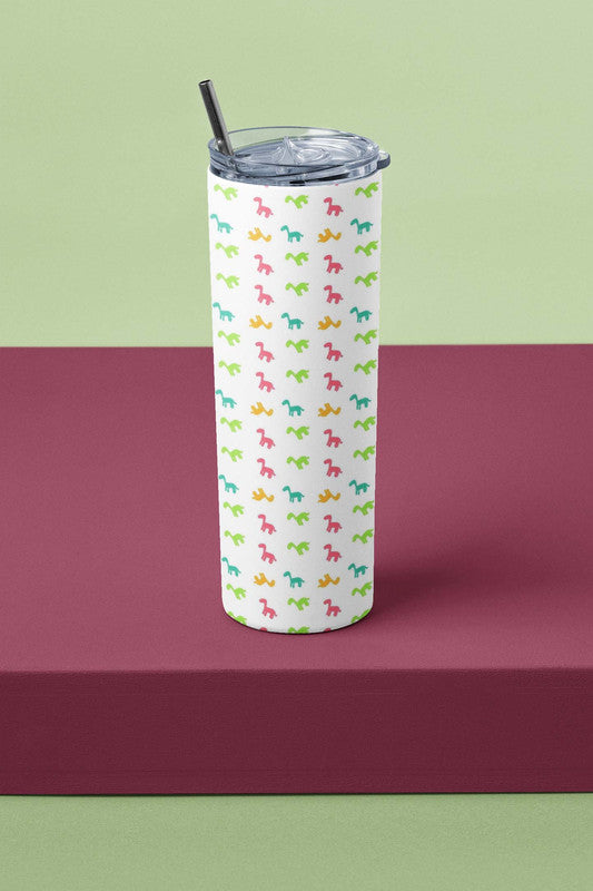 Dino Be Mine-O Skinny Tumbler With Metal Straw