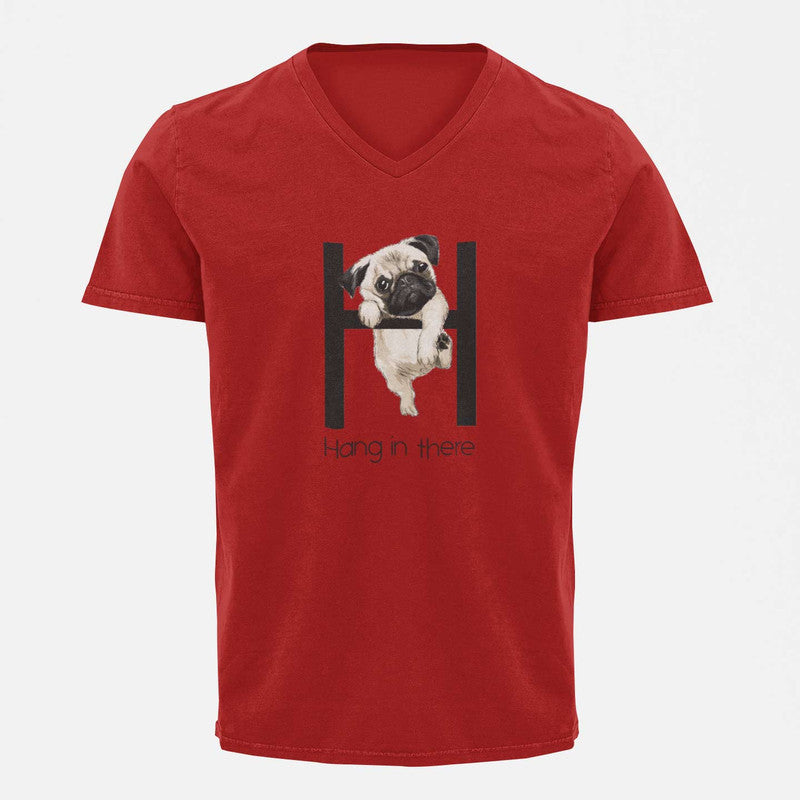 Stepevoli Clothing - V Neck T-Shirt (Men) - Hang In There Pug (2 Colours)