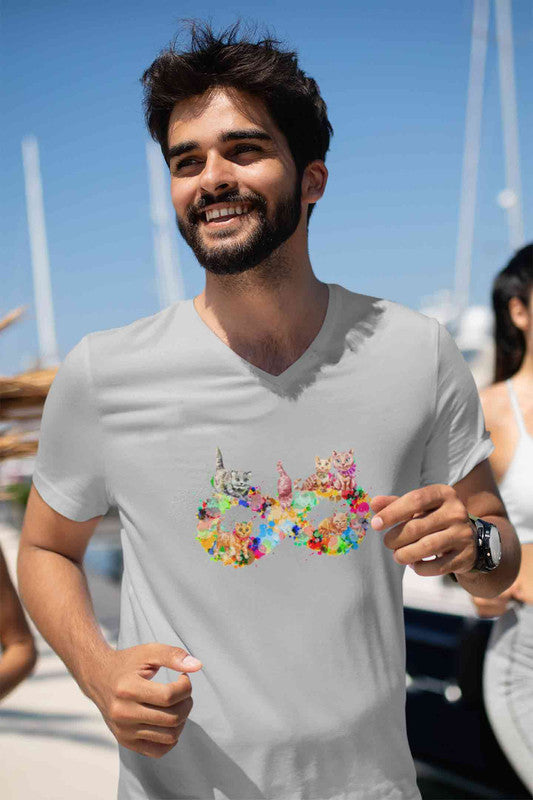 Stepevoli Clothing - V Neck T-Shirt (Men) - Infinity Cat Love (5 Colours)