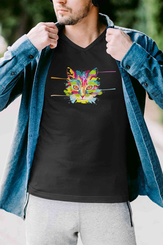 Stepevoli Clothing - V Neck T-Shirt (Men) - Laser Sharp Cat (5 Colours)