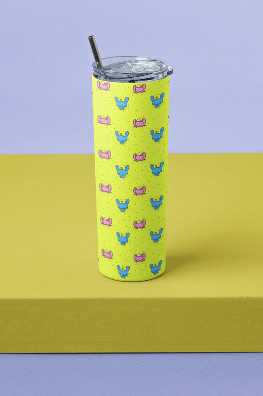 Psychedelic Bunny Skinny Tumbler With Metal Straw