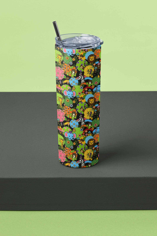 Retro Jungle Party Skinny Tumbler With Metal Straw