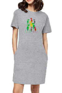 T-shirt Dress With Pockets - Sassy Kitties (2 Colours)