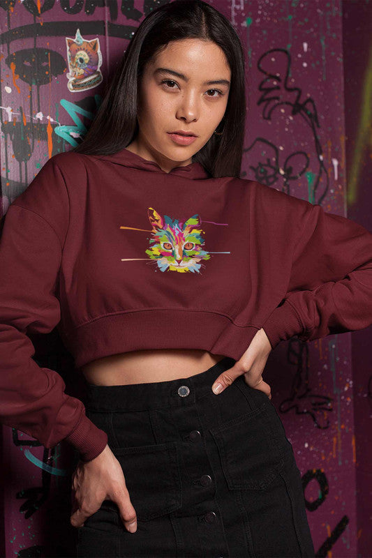 Stepevoli Clothing - Crop Hoodie (Women) - Laser Sharp Cat (6 Colours)