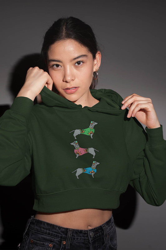 Stepevoli Clothing - Crop Hoodie (Women) - Three Daschunds (6 Colours)