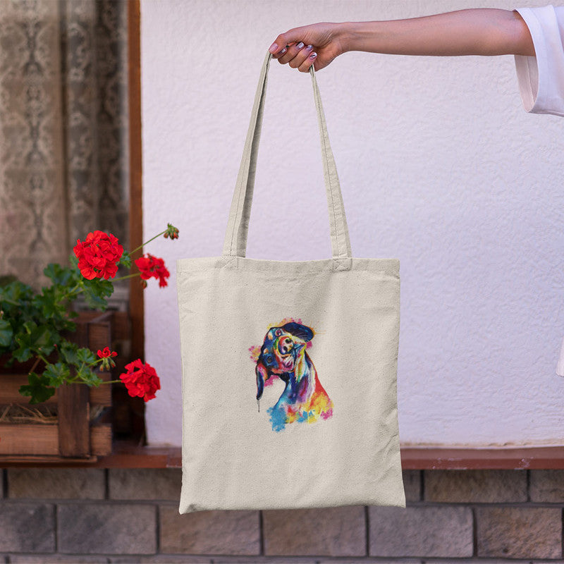 Stepevoli Tote Bags - Tilted Head Rainbow Dog Tote Bag