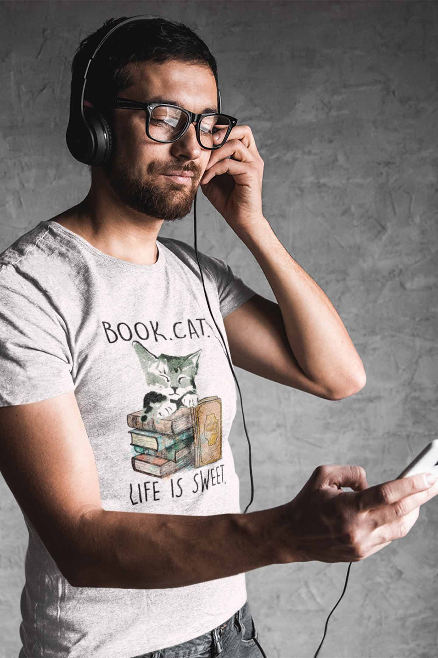 Stepevoli Clothing - Round Neck T-Shirt (Men) - Nerdy Kitty (6 Colours)