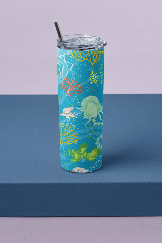 Stunning Sealife Skinny Tumbler With Metal Straw