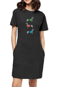 T-shirt Dress With Pockets - Three Dachshunds (6 Colours)