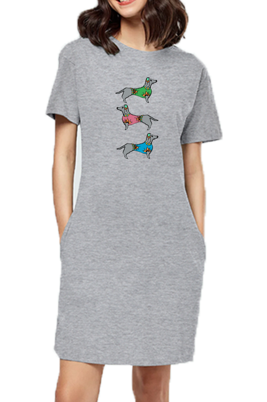 T-shirt Dress With Pockets - Three Dachshunds (6 Colours)