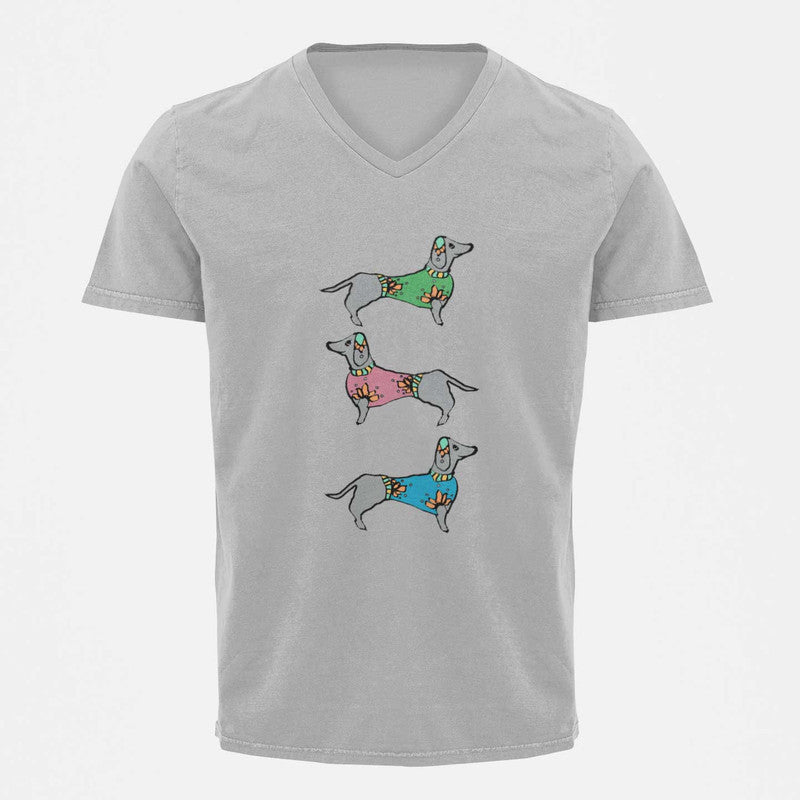 Stepevoli Clothing - V Neck T-Shirt (Men) - Three Dachshunds (5 Colours)