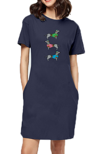 T-shirt Dress With Pockets - Three Dachshunds (6 Colours)