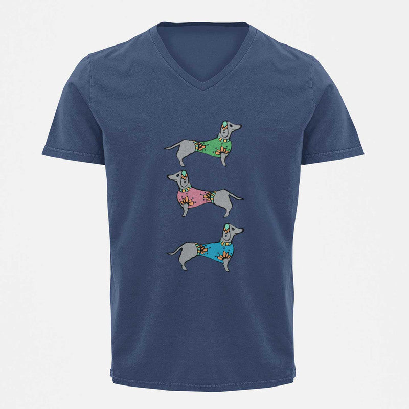 Stepevoli Clothing - V Neck T-Shirt (Men) - Three Dachshunds (5 Colours)