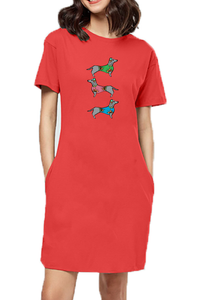 T-shirt Dress With Pockets - Three Dachshunds (6 Colours)