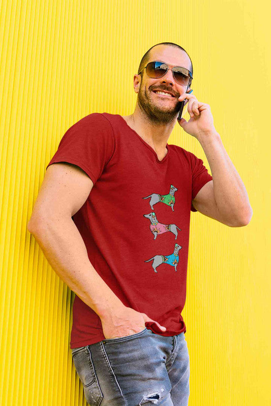 Stepevoli Clothing - V Neck T-Shirt (Men) - Three Dachshunds (5 Colours)