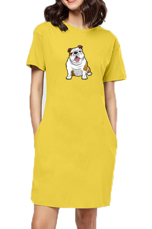 T-shirt Dress With Pockets - Wringkly Sprinkly Bulldog (6 Colours)