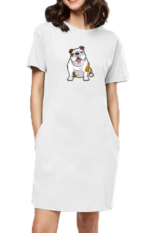 T-shirt Dress With Pockets - Wringkly Sprinkly Bulldog (6 Colours)