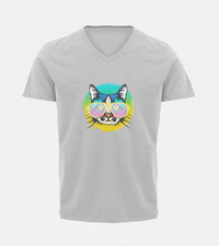 V Neck T-Shirt (Men) - Cat With Glasses (6 Colours)