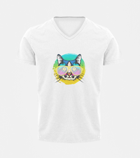 V Neck T-Shirt (Men) - Cat With Glasses (6 Colours)