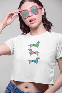 Stepevoli Clothing - Crop Top (Women) - Three Dachshunds (12 Colours)