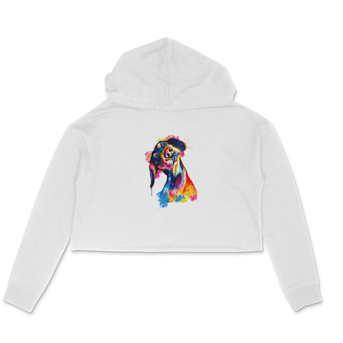 Stepevoli Clothing - Crop Hoodie (Women) - Tilted Head Rainbow Dog (6 Colours)