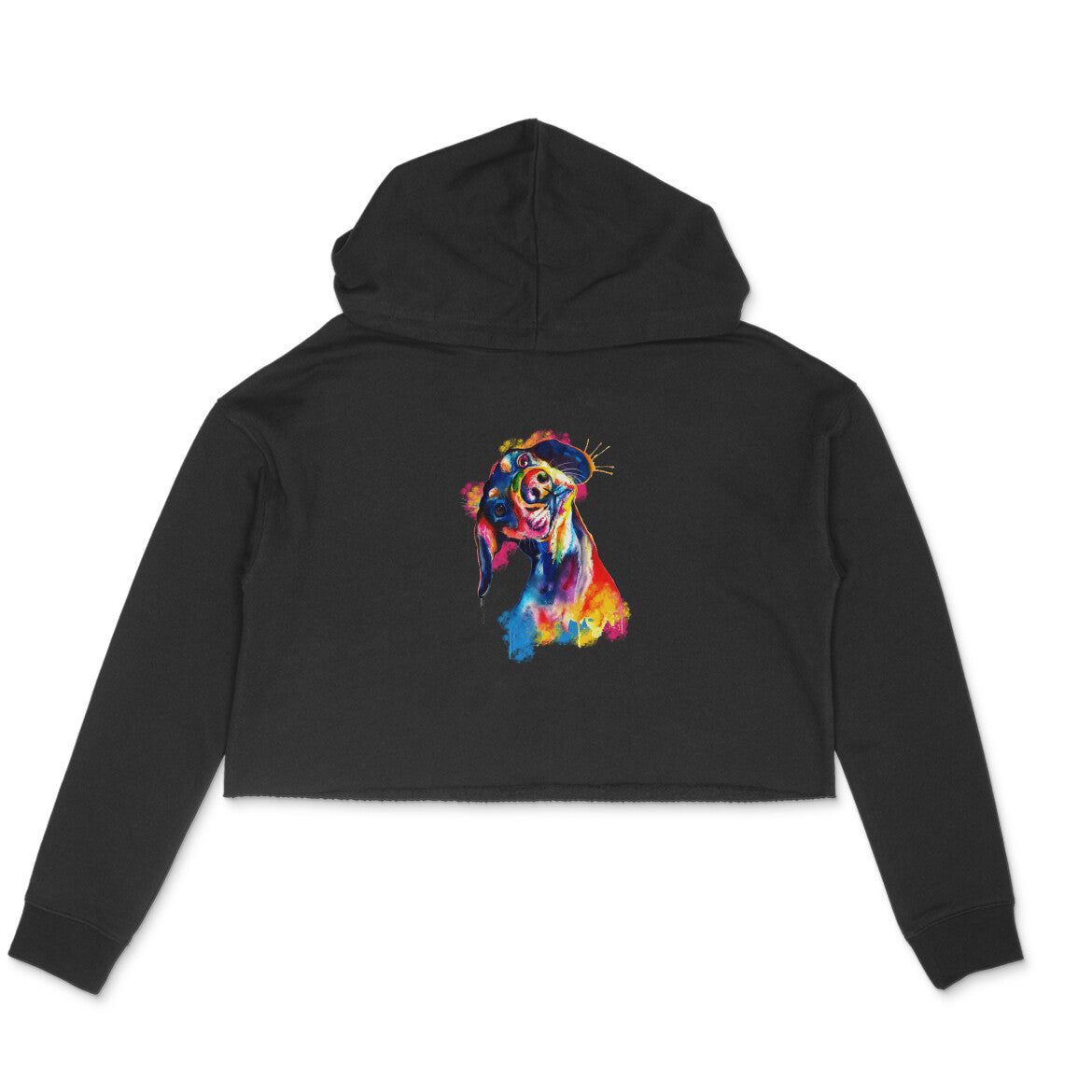 Stepevoli Clothing - Crop Hoodie (Women) - Tilted Head Rainbow Dog (6 Colours)