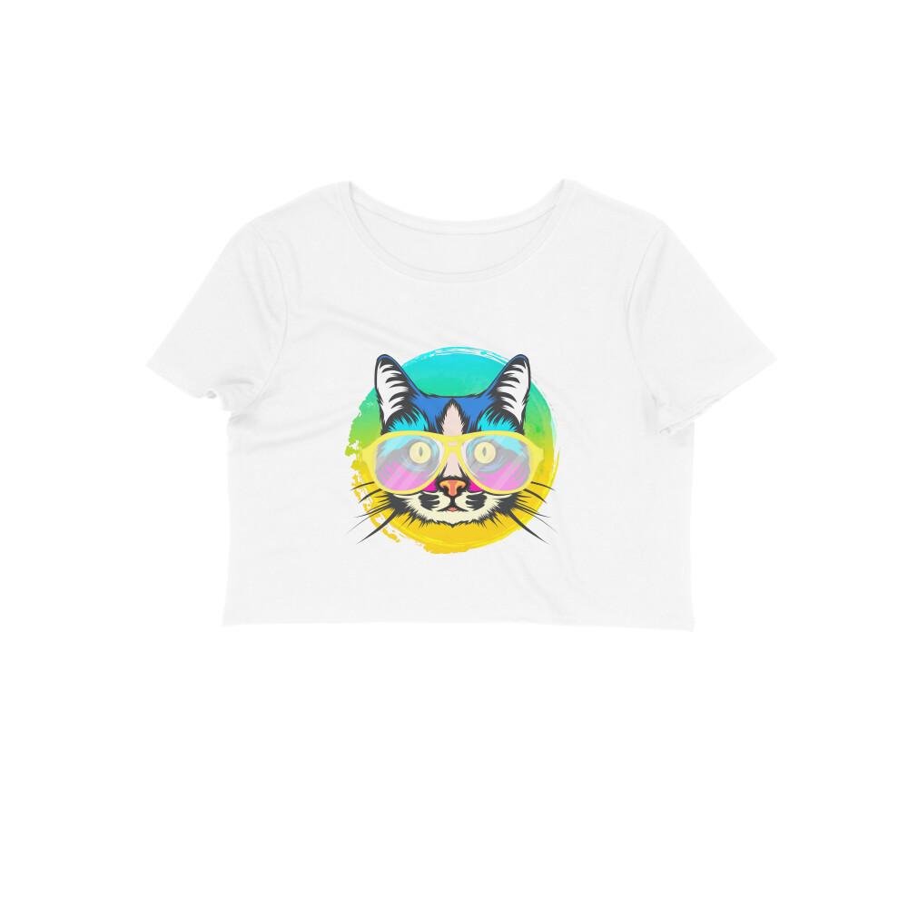 Stepevoli Clothing - Crop Top (Women) - Cat With Glasses (12 Colours)