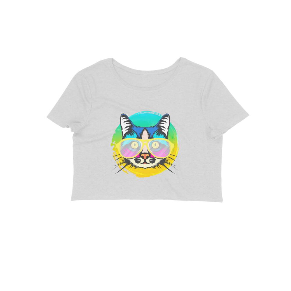 Stepevoli Clothing - Crop Top (Women) - Cat With Glasses (12 Colours)