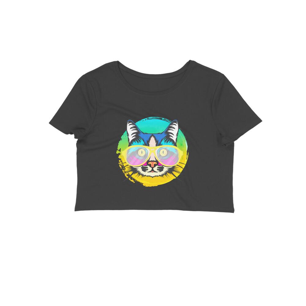 Stepevoli Clothing - Crop Top (Women) - Cat With Glasses (12 Colours)