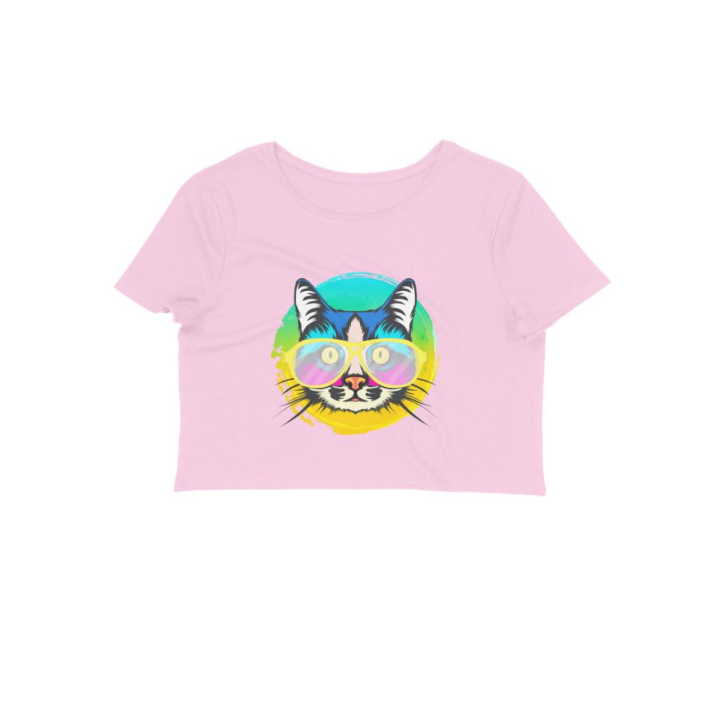 Stepevoli Clothing - Crop Top (Women) - Cat With Glasses (12 Colours)