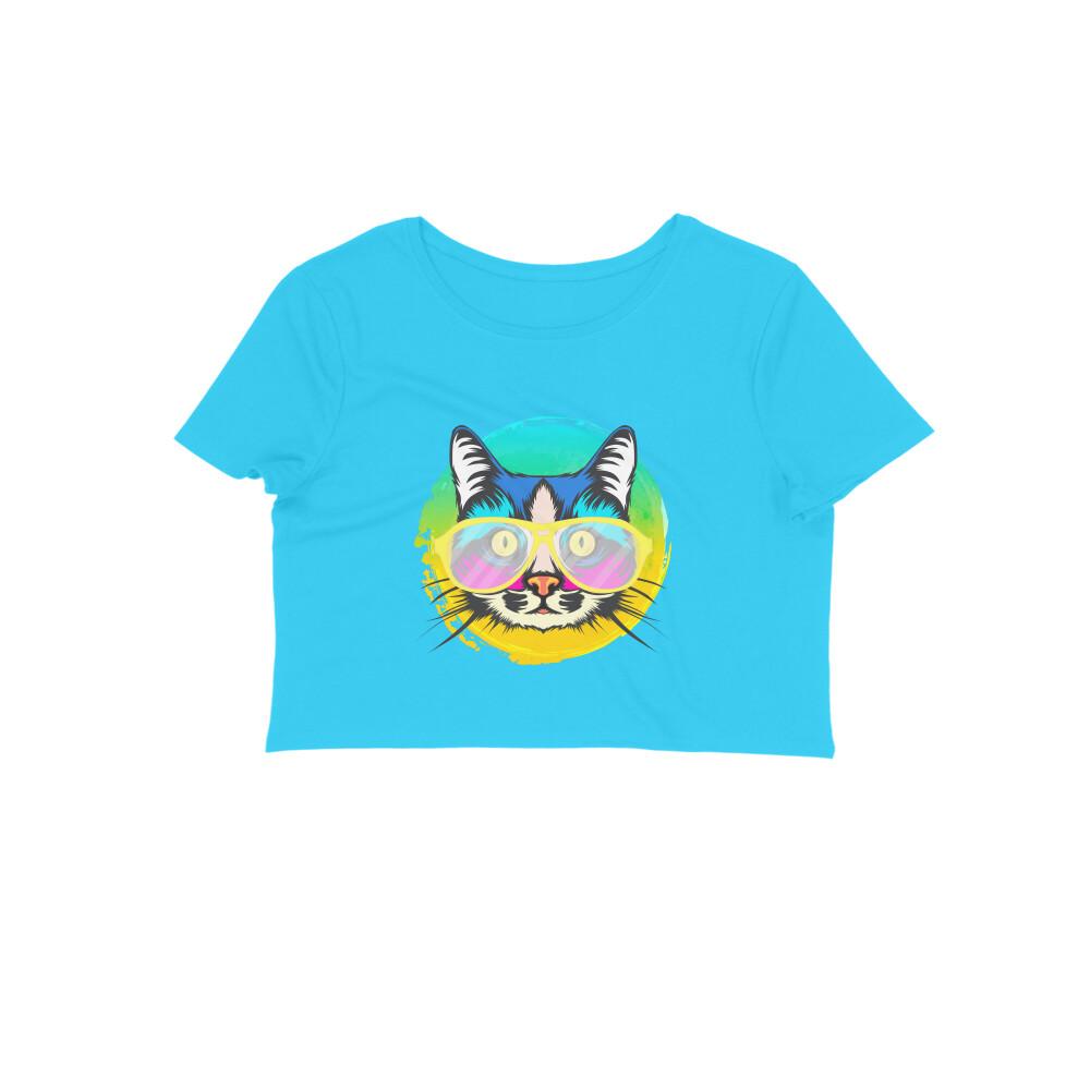 Stepevoli Clothing - Crop Top (Women) - Cat With Glasses (12 Colours)