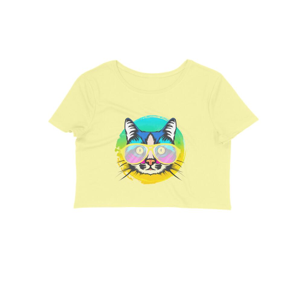 Stepevoli Clothing - Crop Top (Women) - Cat With Glasses (12 Colours)