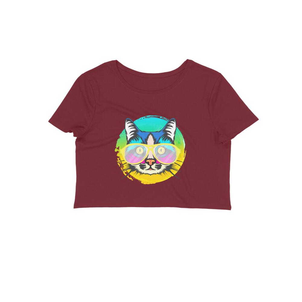 Stepevoli Clothing - Crop Top (Women) - Cat With Glasses (12 Colours)