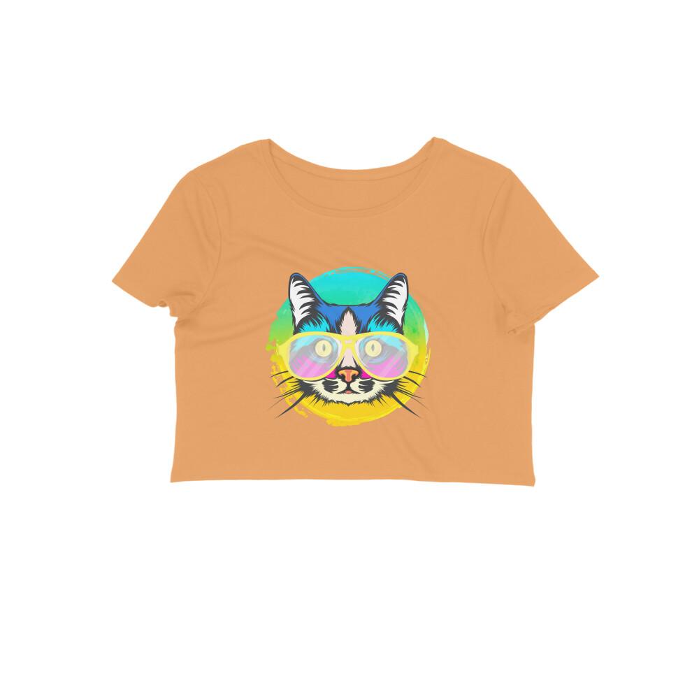Stepevoli Clothing - Crop Top (Women) - Cat With Glasses (12 Colours)