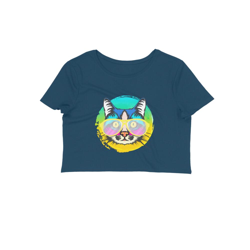 Stepevoli Clothing - Crop Top (Women) - Cat With Glasses (12 Colours)