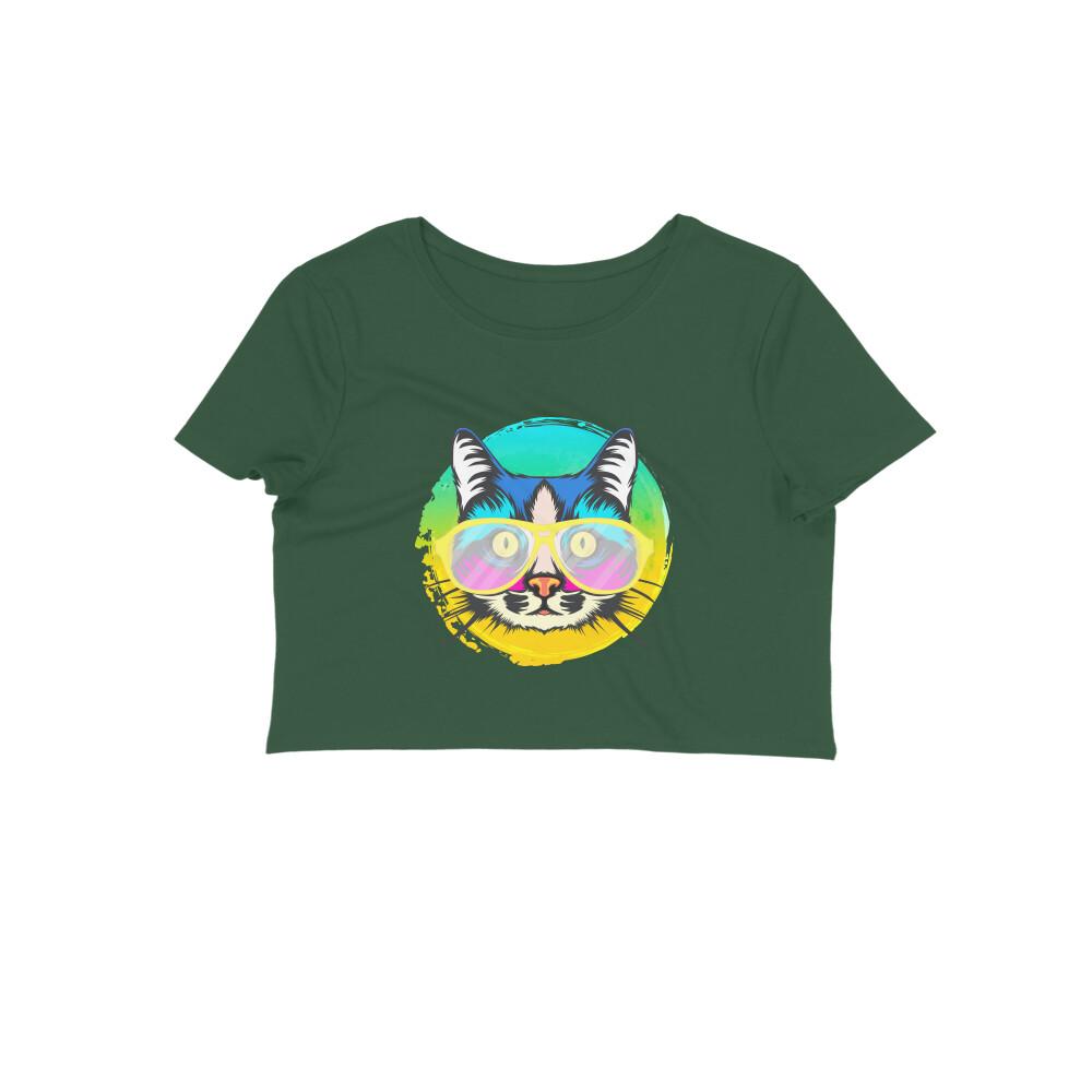 Stepevoli Clothing - Crop Top (Women) - Cat With Glasses (12 Colours)