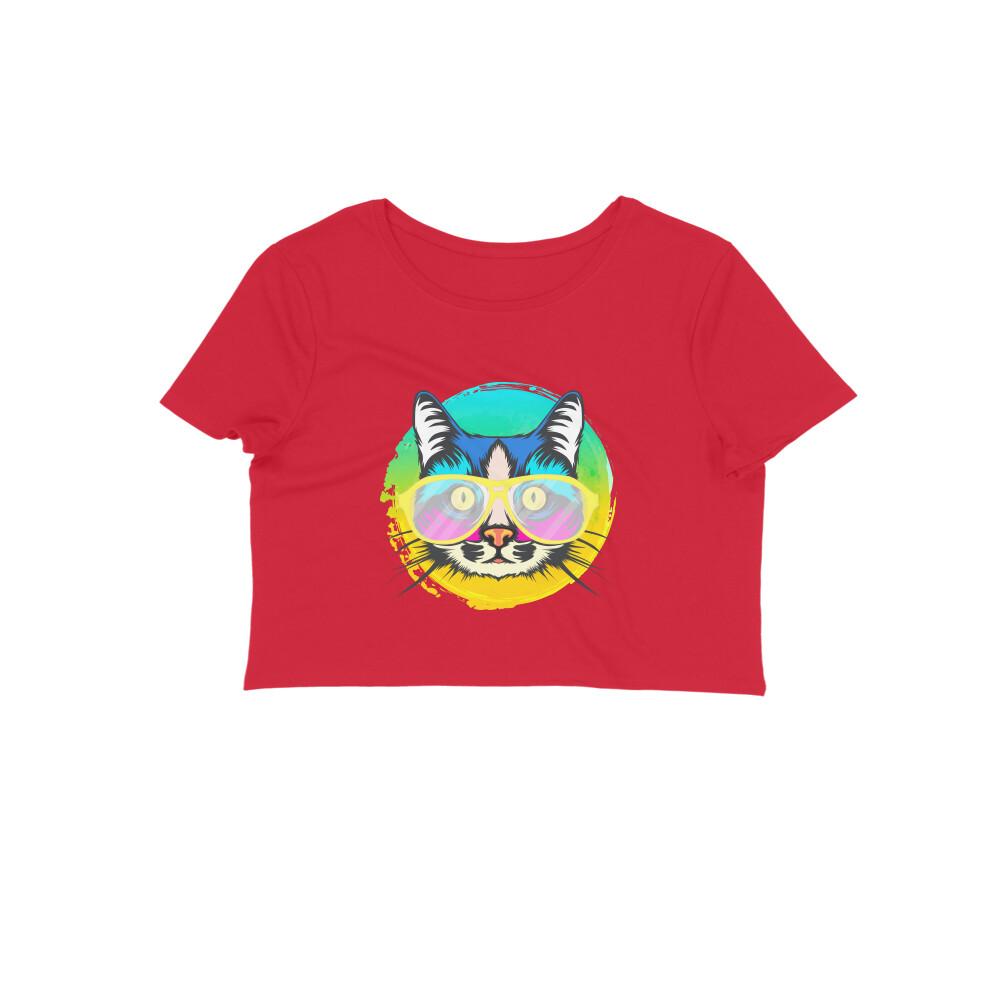 Stepevoli Clothing - Crop Top (Women) - Cat With Glasses (12 Colours)