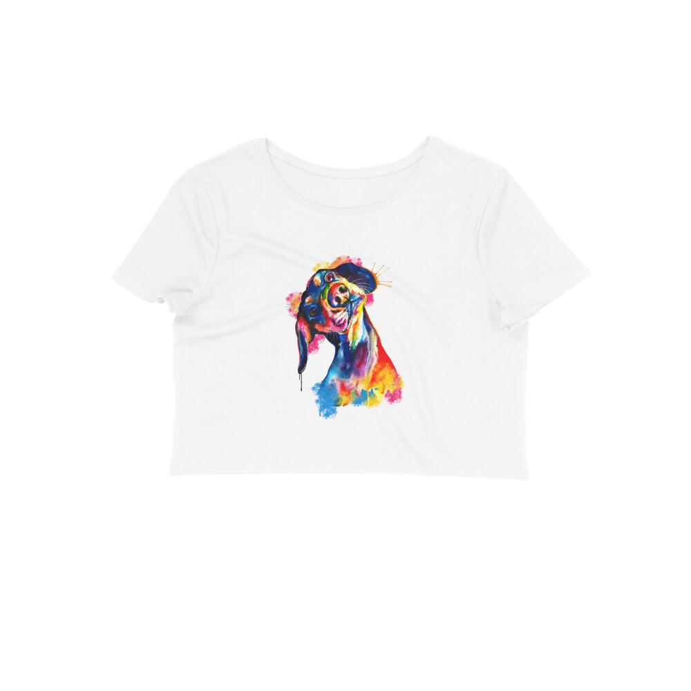 Stepevoli Clothing - Crop Top (Women) - Tilted Head Rainbow Dog (12 Colours)
