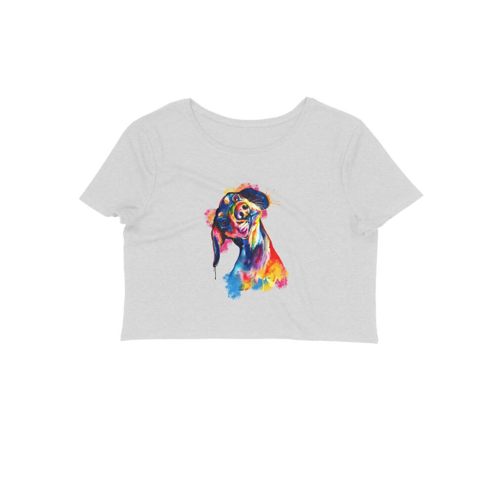 Stepevoli Clothing - Crop Top (Women) - Tilted Head Rainbow Dog (12 Colours)