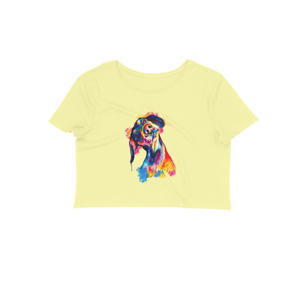 Stepevoli Clothing - Crop Top (Women) - Tilted Head Rainbow Dog (12 Colours)