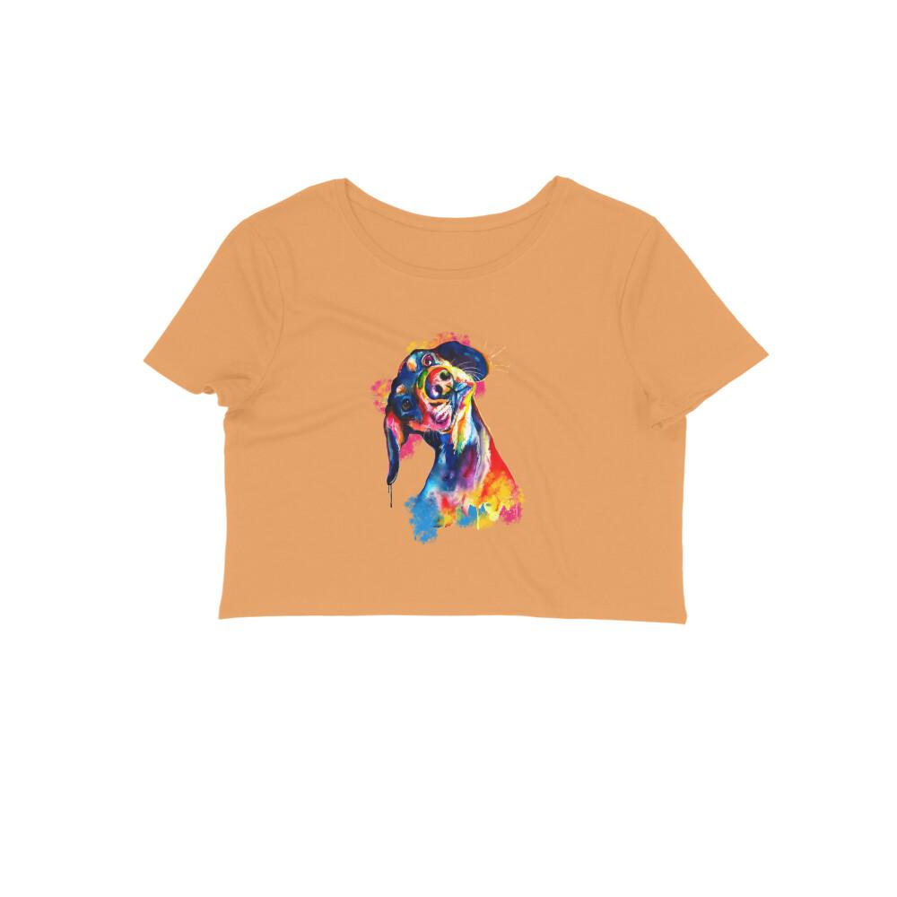 Stepevoli Clothing - Crop Top (Women) - Tilted Head Rainbow Dog (12 Colours)