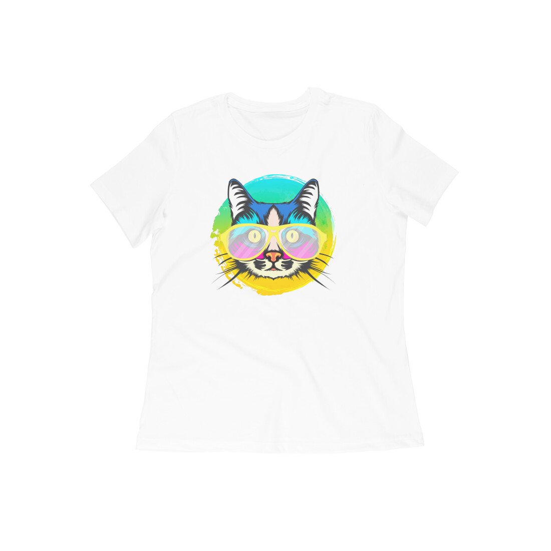 Stepevoli Clothing - Round Neck T-Shirt (Women) - Cat With Glasses (15 Colours)