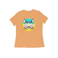 Stepevoli Clothing - Round Neck T-Shirt (Women) - Cat With Glasses (15 Colours)