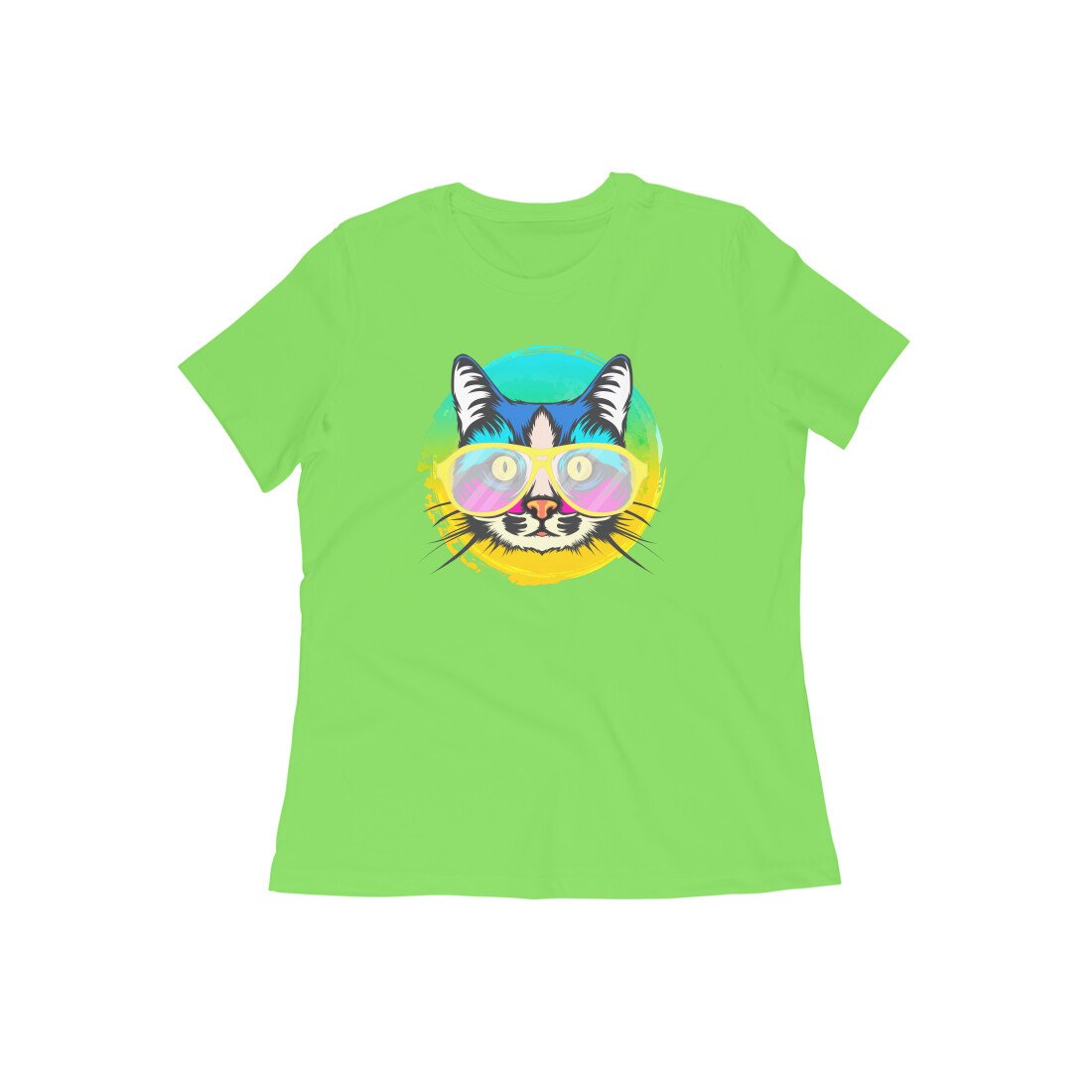 Stepevoli Clothing - Round Neck T-Shirt (Women) - Cat With Glasses (15 Colours)
