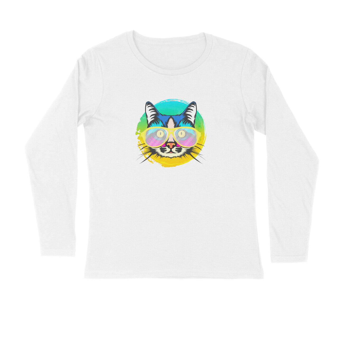 Stepevoli Clothing - Full Sleeves Round Neck (Men) - Cat With Glasses (7 Colours)