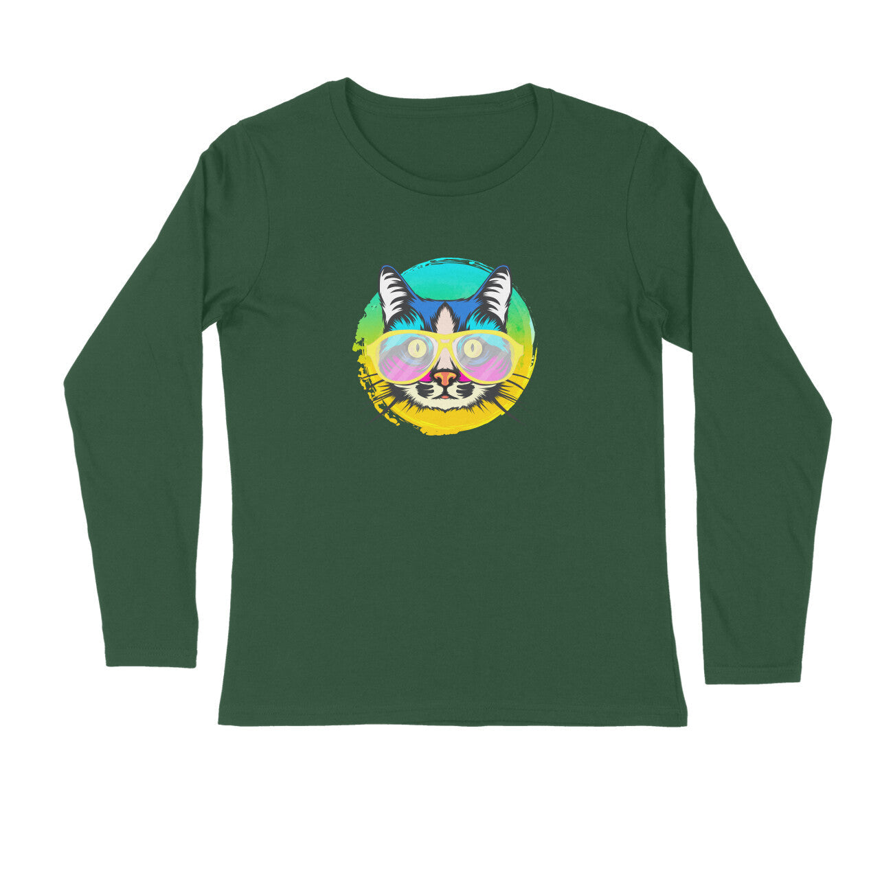 Stepevoli Clothing - Full Sleeves Round Neck (Men) - Cat With Glasses (7 Colours)